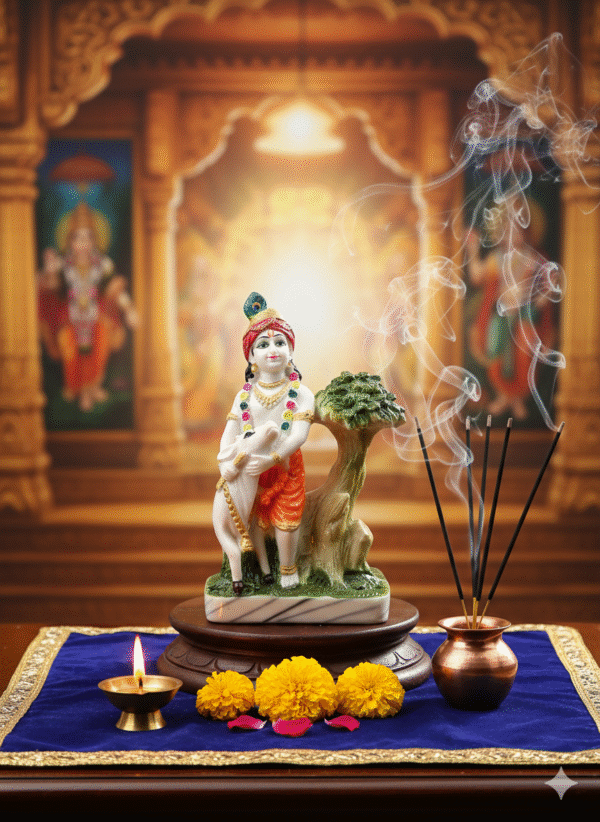 Bhagwan Krishna with Cow Idol